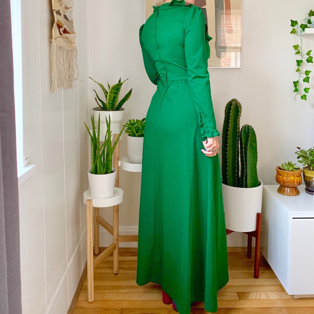 Vintage 70s forest green Victorian maxi dress XS-S - Picture 4 of 7